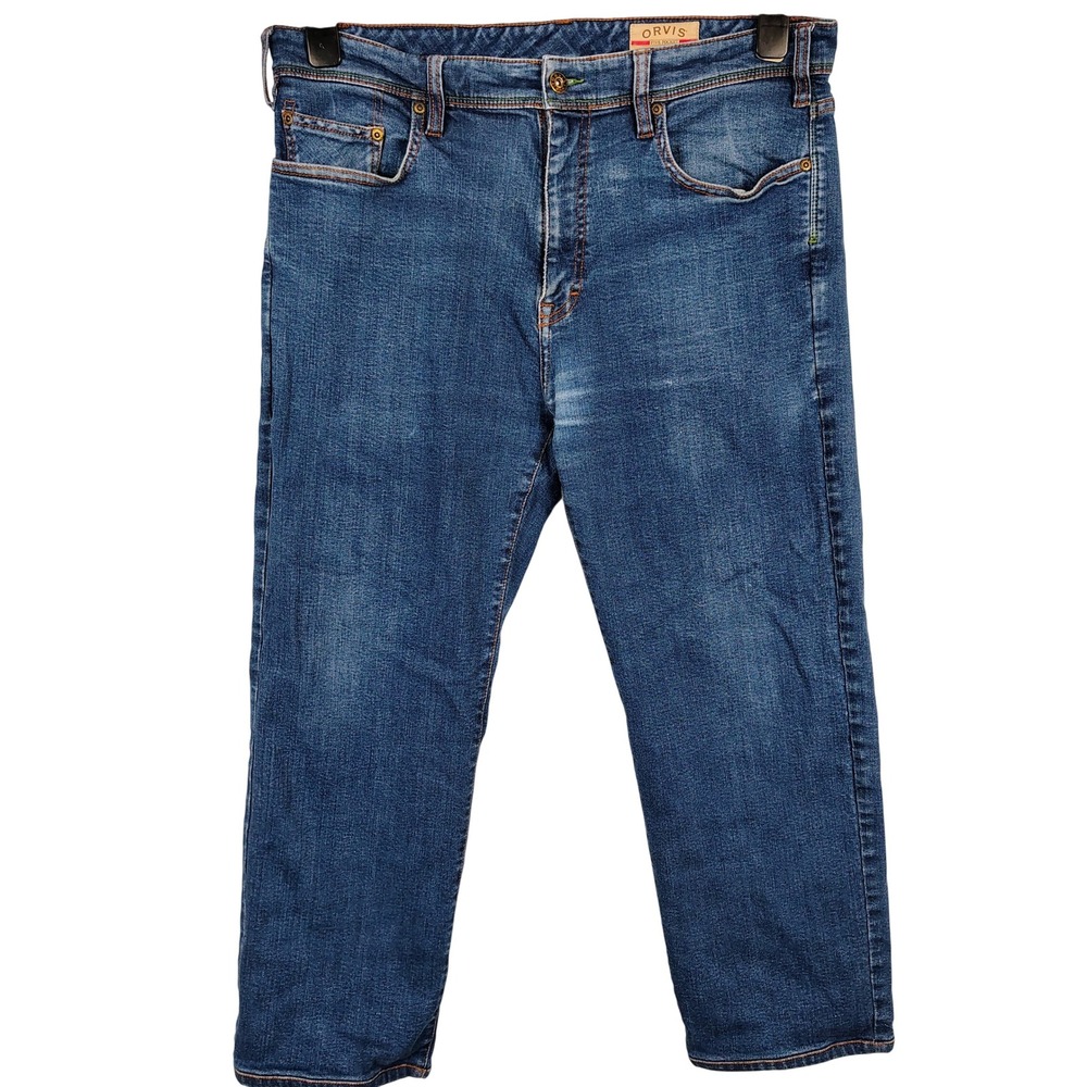 Orvis Mens 36x30 Five Pocket Jeans Blue Cotton Stretch Gorpcore Rugged Classic